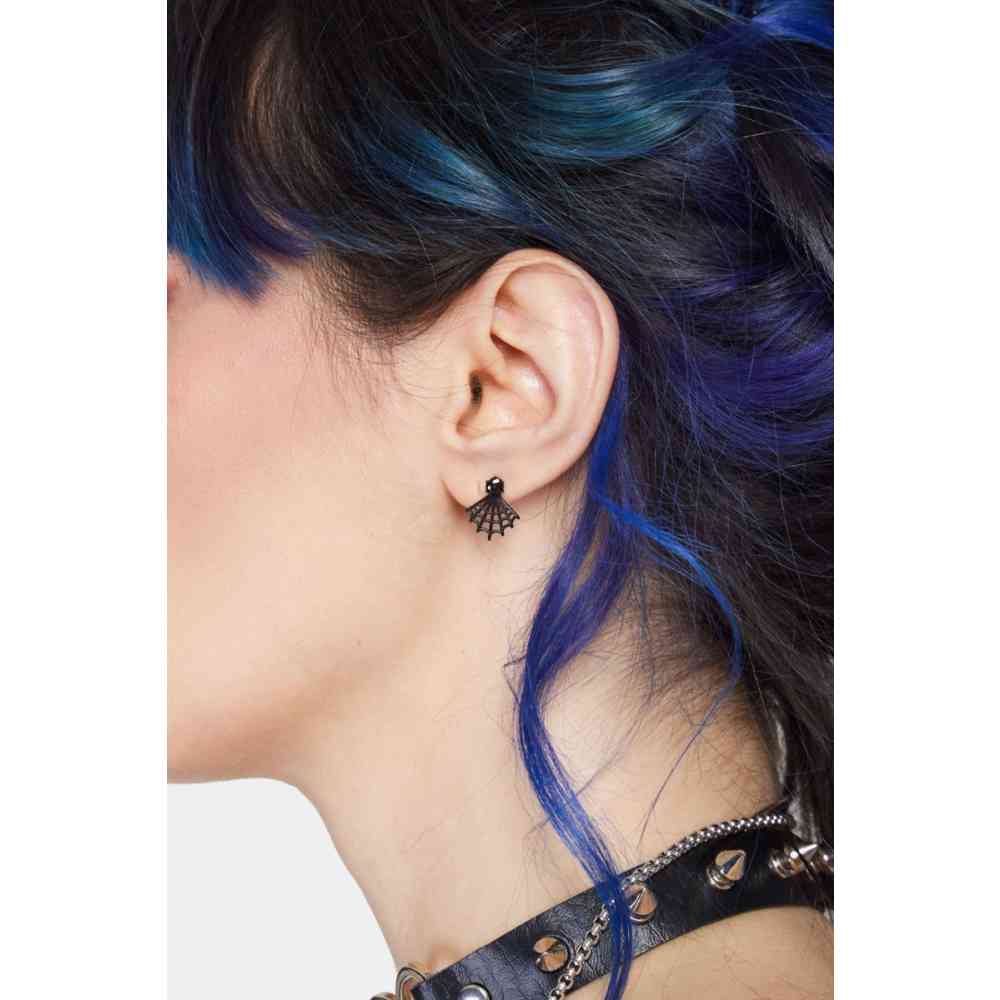 Jawbreaker - Black Spider Web Stud oorbellen - Zwart